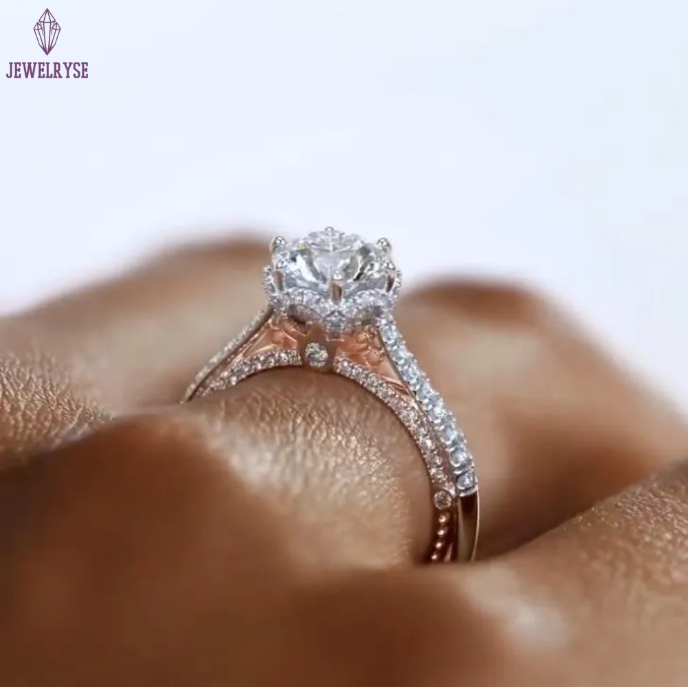 Luxury Jewelry Wedding Rings 925 Sterling Silver Round Cut White Topaz CZ Diamond Gemstones Eternity Women Engagement Band Ring For Lover Gift