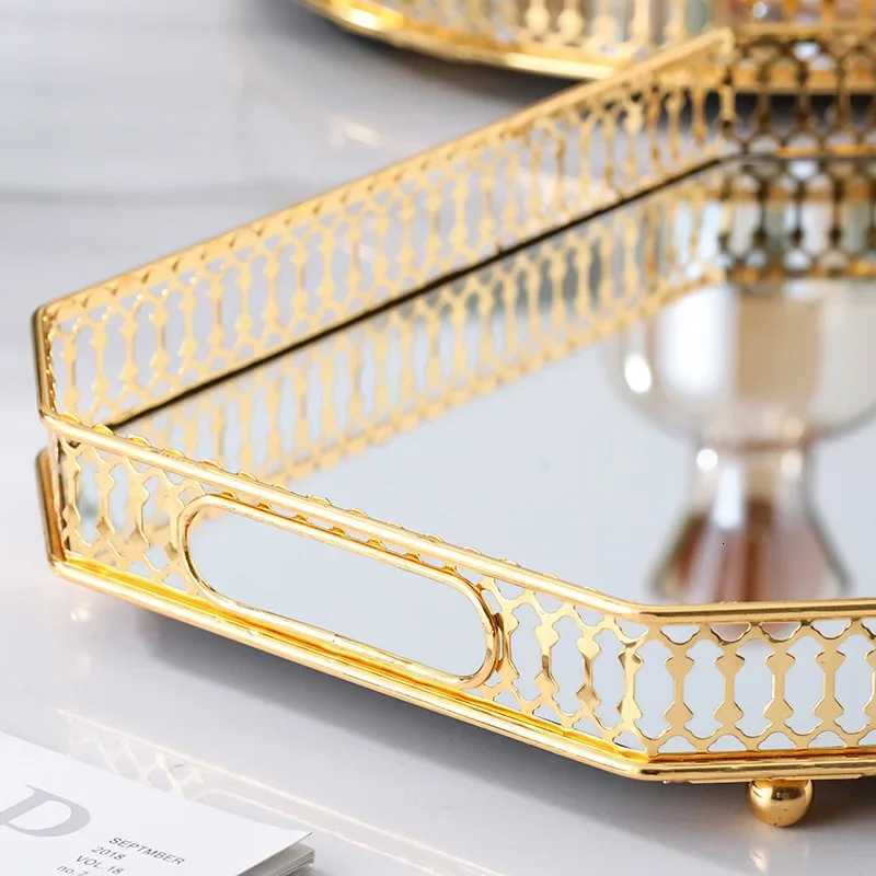 Metal Decorative Tray Makeup Organizer Box Jewelry Display Home Decorative Mirror Tray Fruit Snack Candy Dish Tea Table Storage Y251129