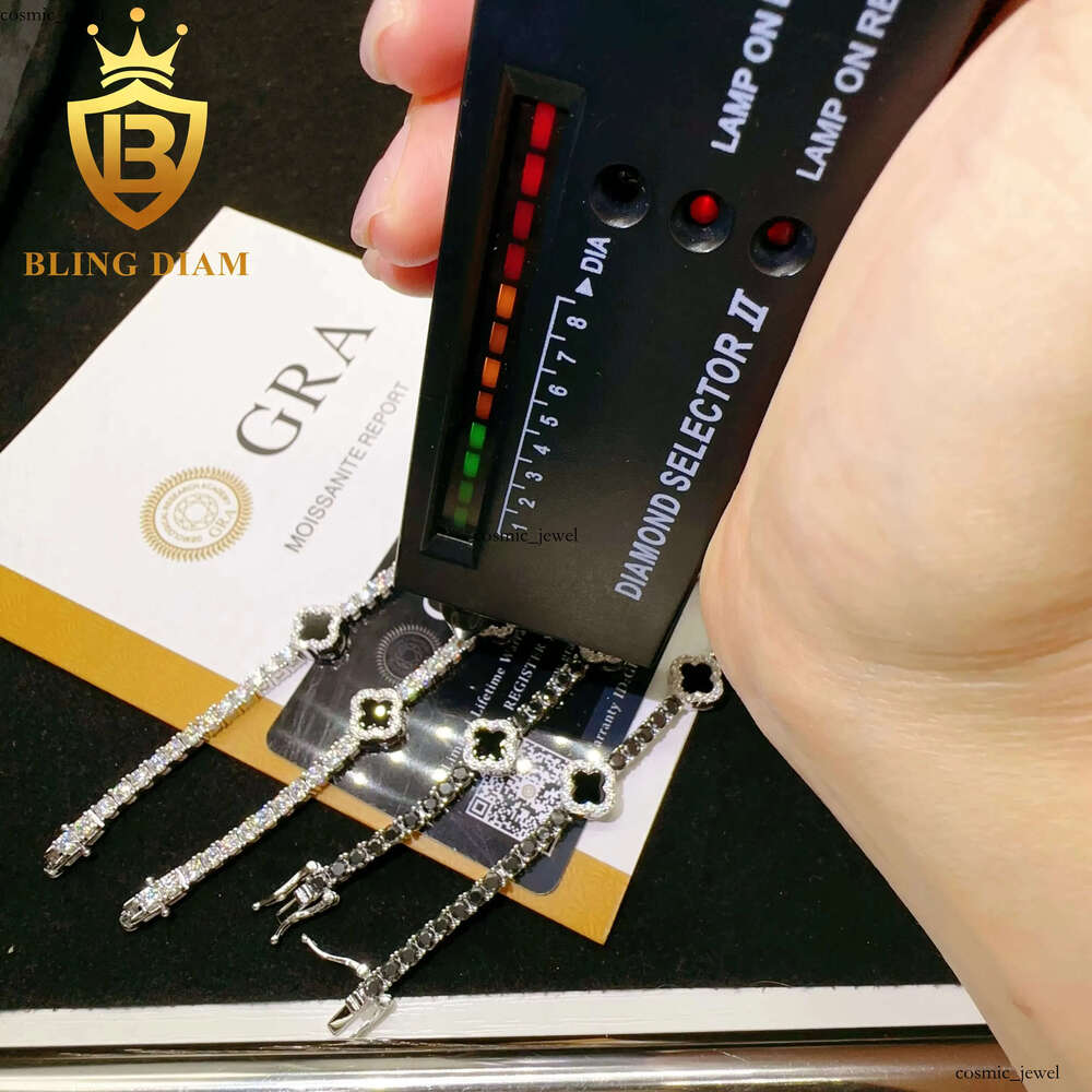 High Quality Sterling Sier Dia VVS Moissanite Tennis Bracelet Fashionable Hip Hop Iced out Clover Necklace