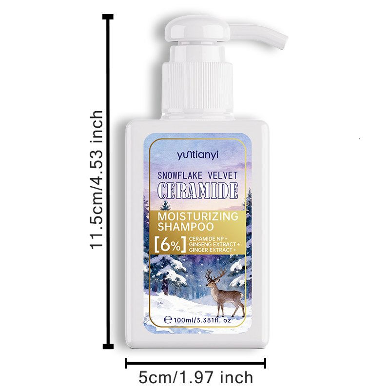Snowflake Velvet Ceramide Moisturizing Shampoo, Ginger Extracts, 100ml Hydrating Hair Care Product for 72H Long-Lasting Moisture & Silky Soft Hair