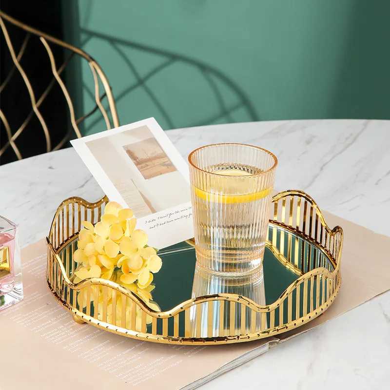 Mirror Glass Plate Golden Metal Storage Tray Home Living Room Luxury Display Plate Decoration Fruit Plate Y251129