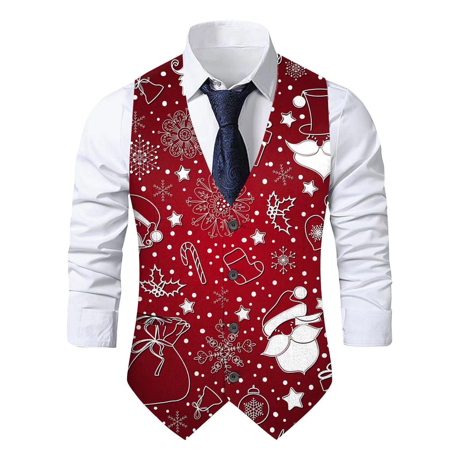 2023 Mens Christmas Random Print Suit Vest Party Gentleman Style Slim Fit Trendy