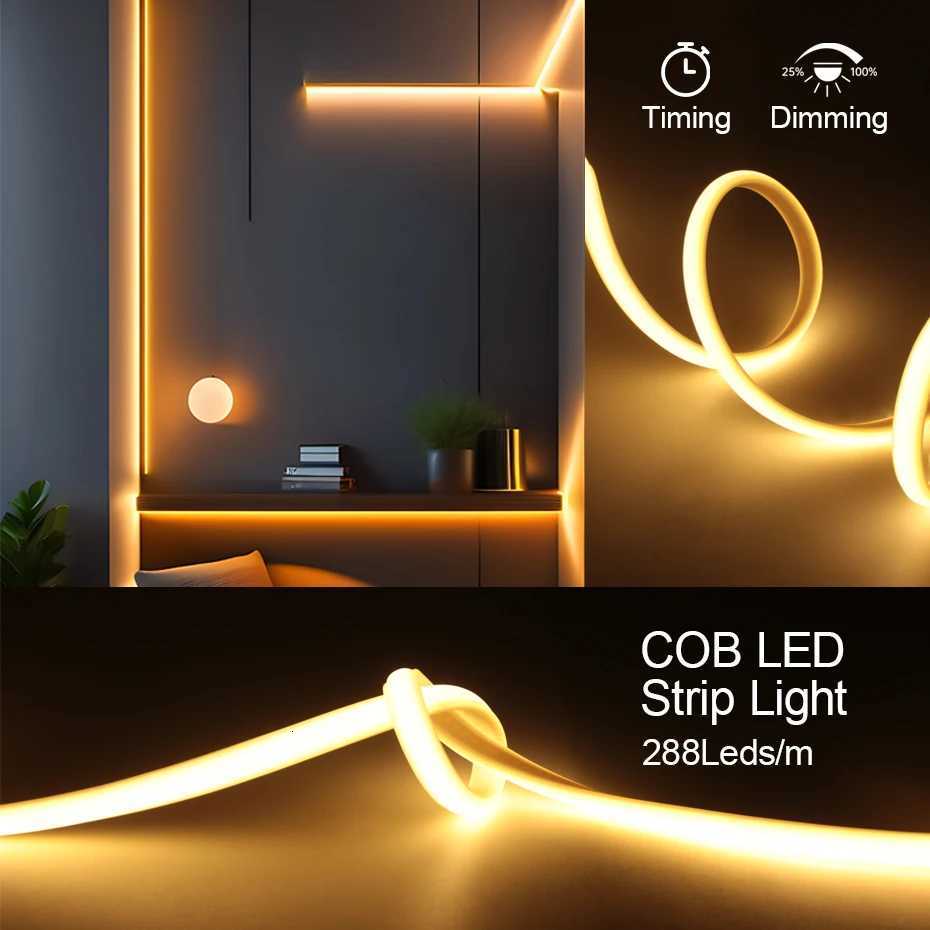 220V COB LED Strip Light 288LEDs/m 1m-25m with Timing Dimming Switch EU/AU/UK/US Plug IP65 Waterproof for Home Decor Lighting M251129