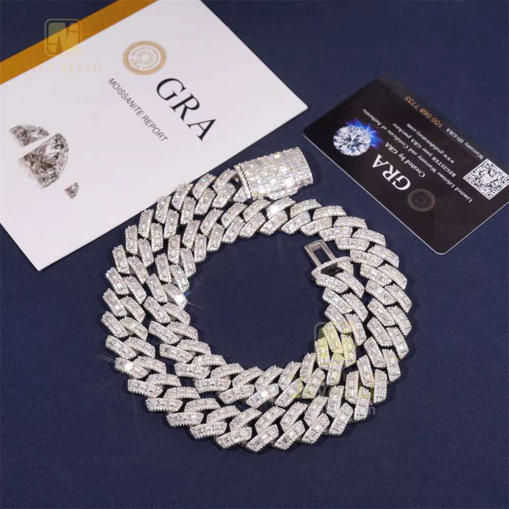 18MM Hip Hop Luxury Link Chain Iced Out Baguette925 Silver Miami Moissanite Cuban Link Chain