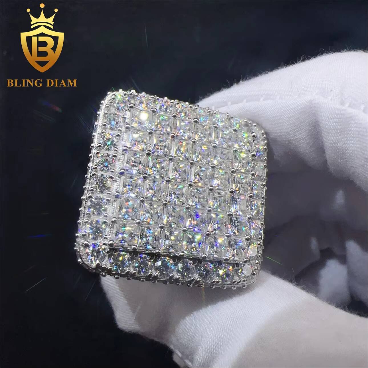 Hip Hop Custom Fine Jewelry VVS Moissanite Diamond Sterling Silver 925 Ring for Men