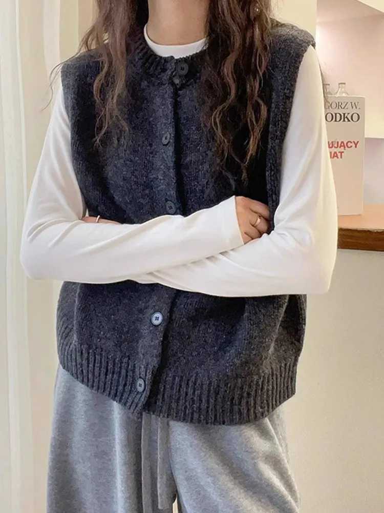 Knitted Women Sweater Vest New Sleeveless O-Neck Black Knit Sweater Vest Women Tops Outerwears Sweaters Sueters De Mujer Q1078T251129
