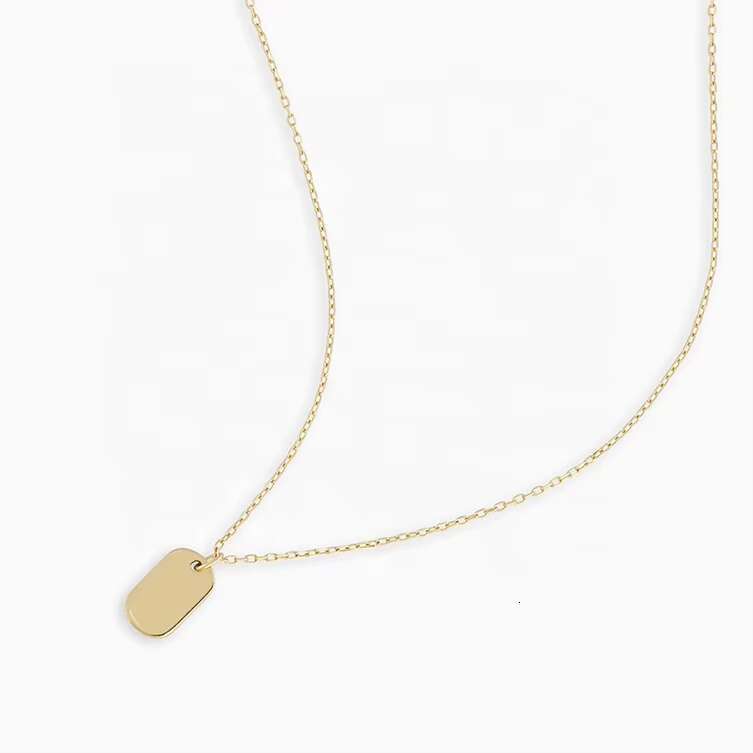 DHCollections Custom Sterling Sier 14/ Gold Plated Vermeil Women Fine Jewelry Classic Dainty Dog Tag Necklace for Ladies