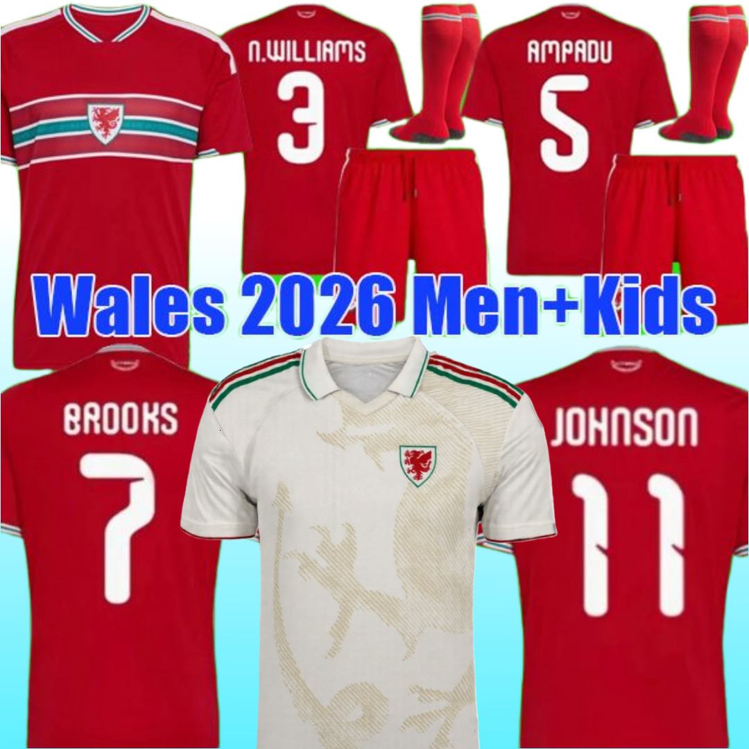 2026 World Cup Wales soccer jerseys JAMES BALE Men Away Home Red fans player Welsh football shirts JOHNSON NWILLIAMS RODON TROBERTS MOORE THOMAS kids set uniforms