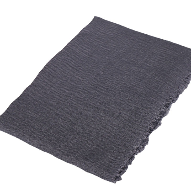 K552 Solid color simple natural wrinkled cotton and linen feel fur edge large size women's headscarf wrinkled monochrome cotton solid color scarf