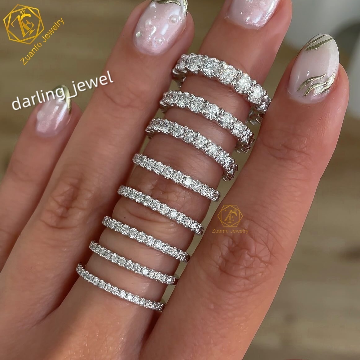 Fine Jewelry Eternity Tennis Band Ring 14K White Gold 1.6mm-3.5mm D VVS Moissanite Engagement Wedding Ring