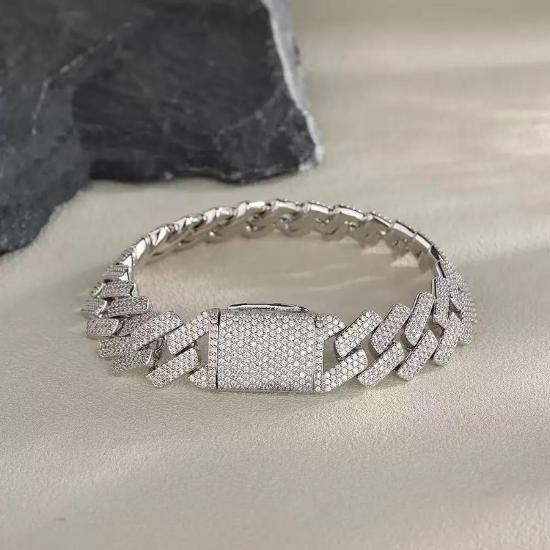 15mm Wide Vvs Moissanite Diamond Hip Hop Iced Out White Gold Cuban Bracelet