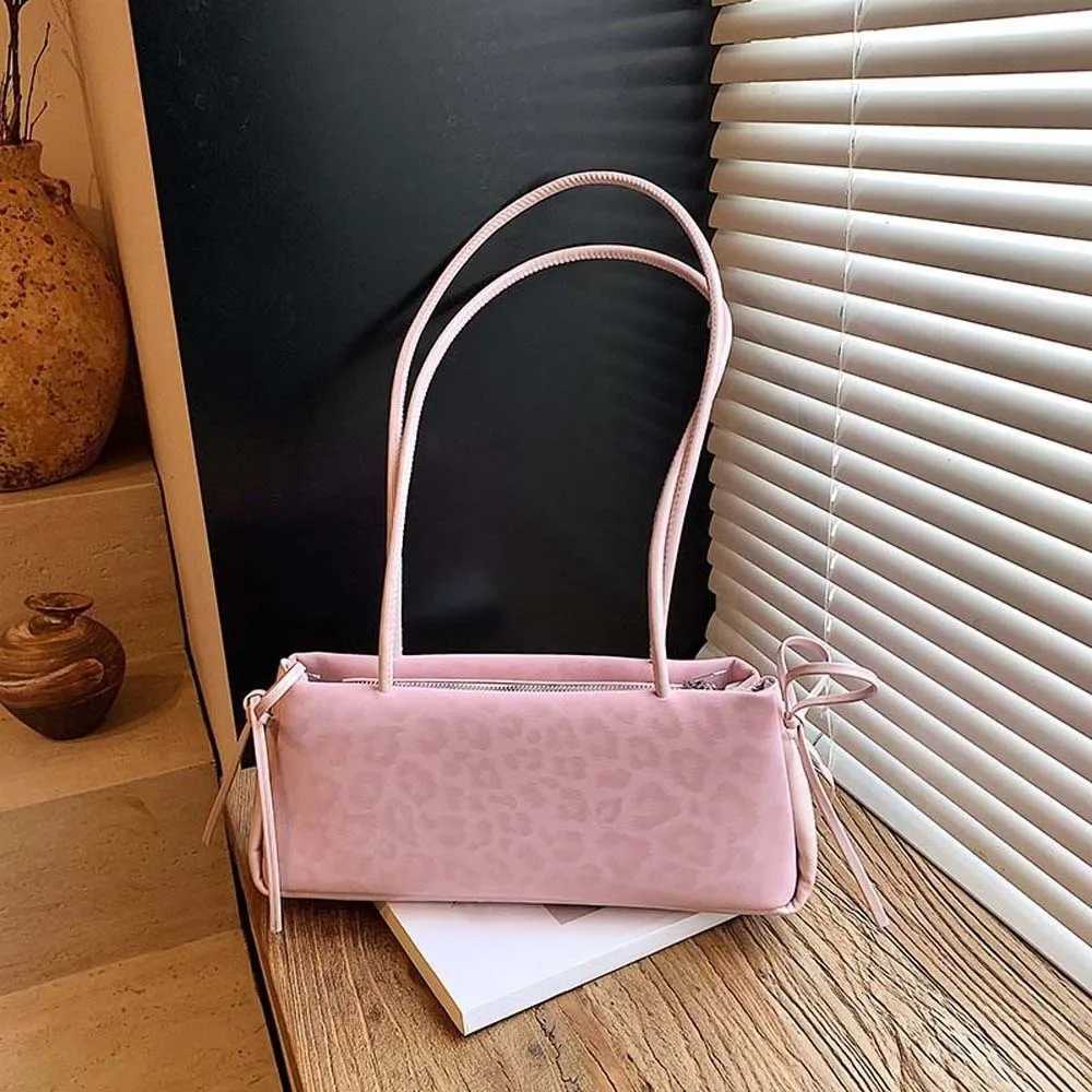 Sweet French Stick Handbag Bow Ribbon Korean Style Leopard Print Underarm Bags Large Capacity Texture PU Shoulder Bag Women K251128