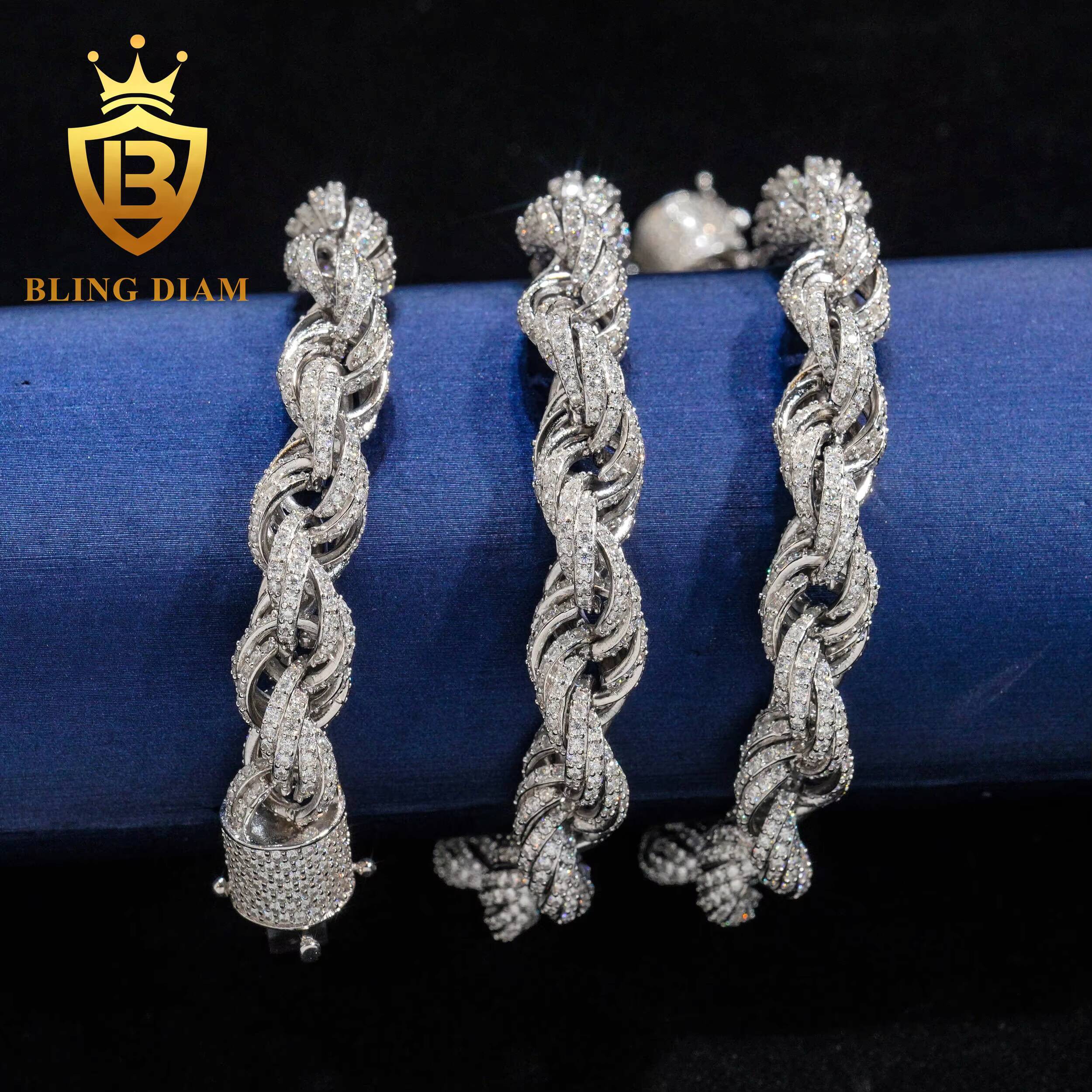 10mm Moissanite Cuban Link Chain Rope with Diamond Design Hip Hop Jewelry Moissanite Cuban Link Moissanite Ice Out Cuban Chain