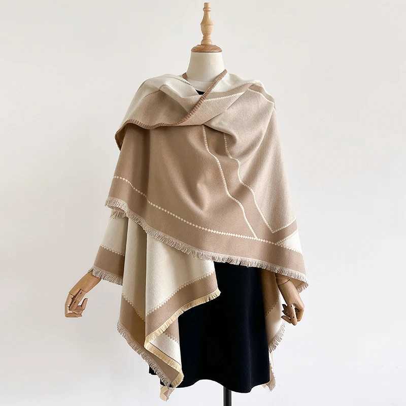 2025 Luxury Brand Cashmere Women Scarf Winter Warm Slit Double-sided Large Shawl Foulard Square Thick Blanket PonchoJ251129
