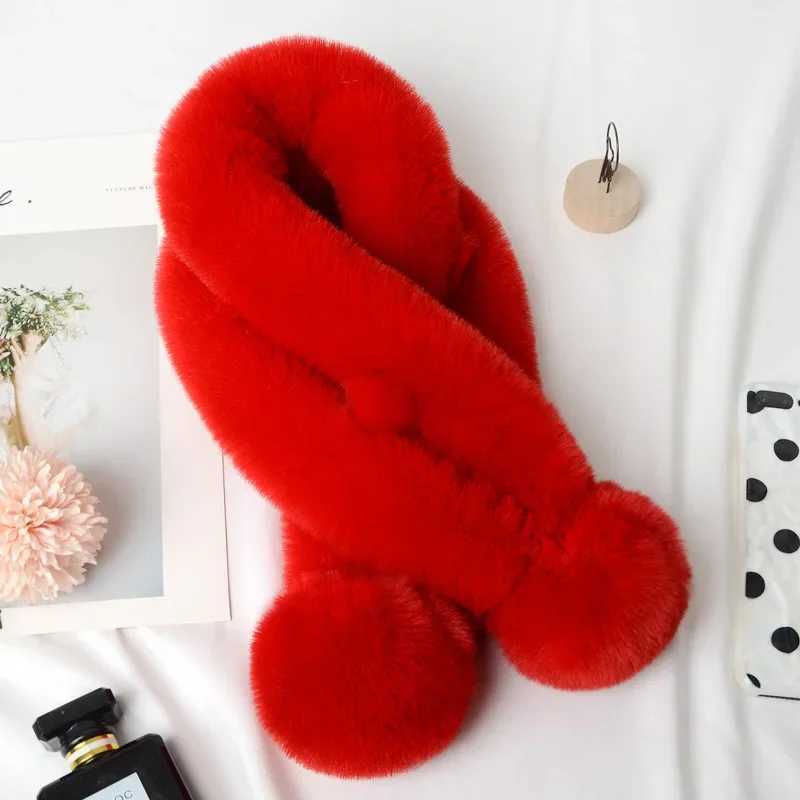 Women Fashion Autumn and Winter Newest Warm Scarf Fur Rabbit Plush Thick Scarf Solid Color Fur Ball Cross Clothes AccessoriesJ251129