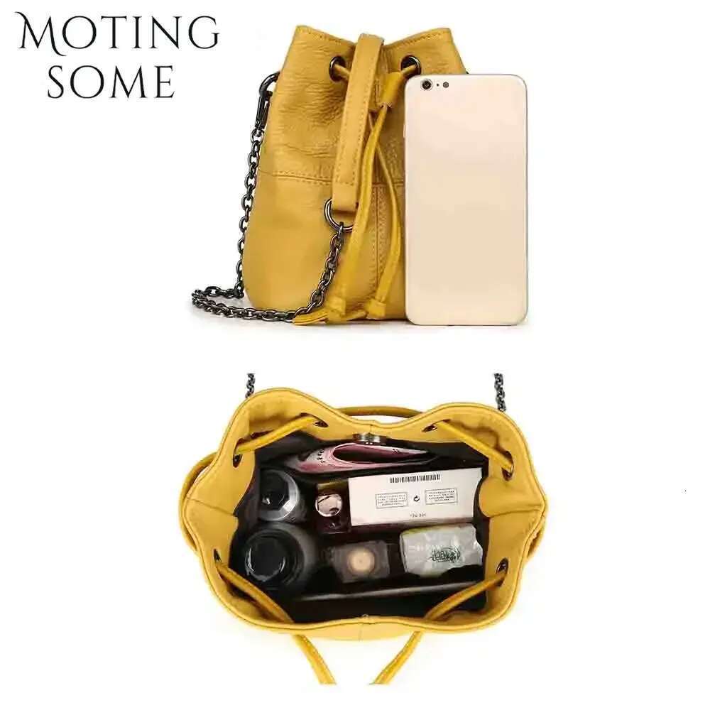 Motingsome Samll Bucket Bag For Women 100% Natural Leather Handbag Chains Shoulder Purses Female Mini Pouch Yellow New In 2024