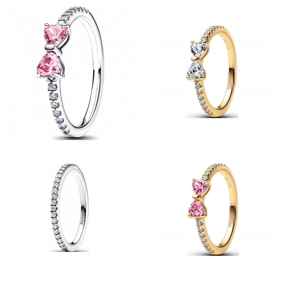 Rose gold Pink stone Elevated Heart Rings with Retail Box 925 Silver CZ diamond Women Girls Wedding Nail Bowknot Tennis Engagement Ring Factory wholesale