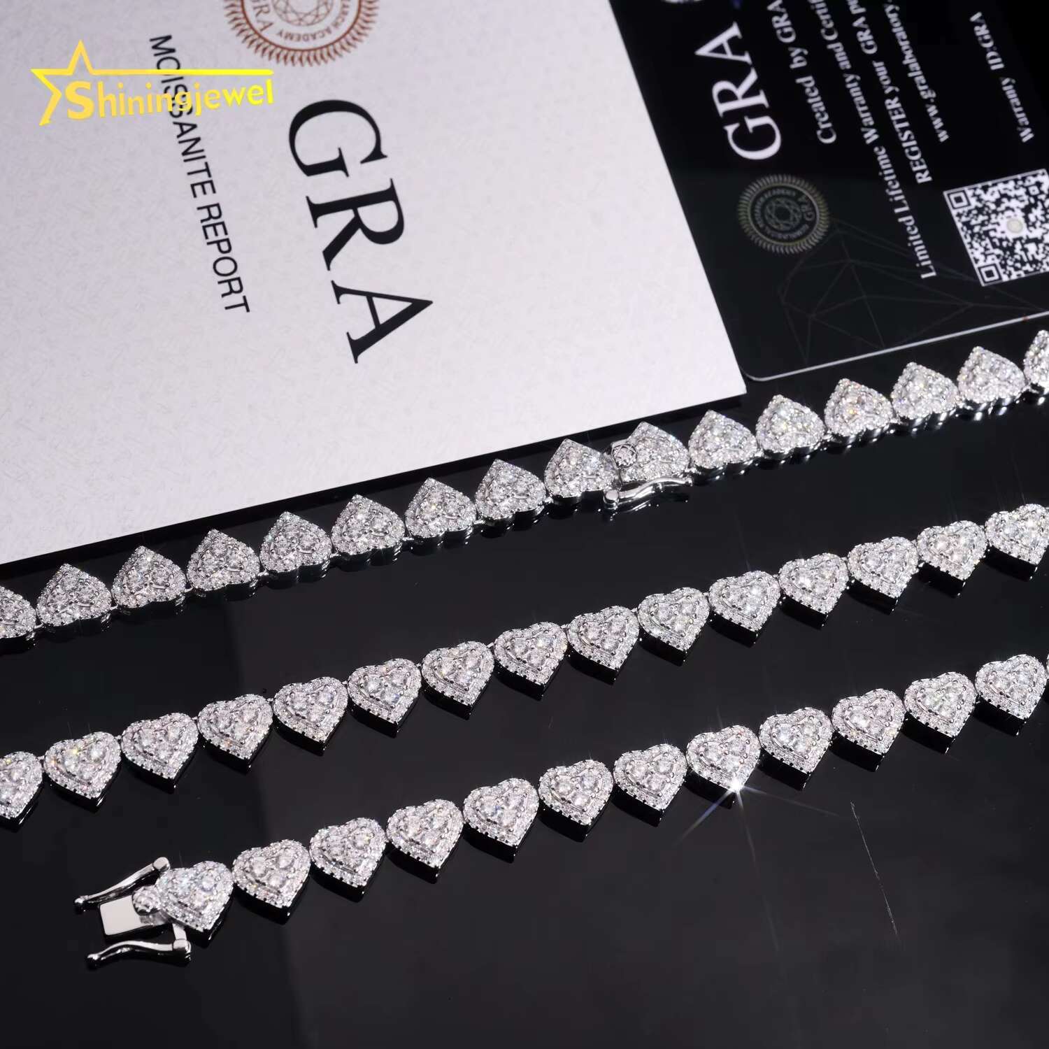 Hot Selling Heart Style Moissanite Cuban Link Bracelet 925 Silver Iced Out Moissanite Diamond Bracelet Men Hip Hop Jewelry
