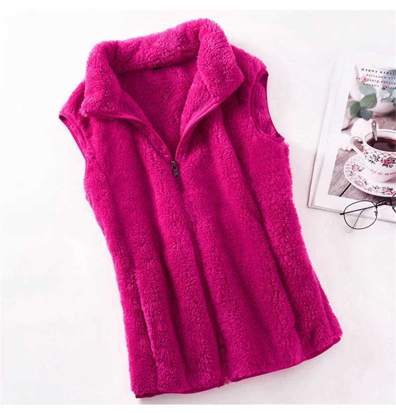 2023 Autumn Winter Polar Fleece Vest Women Coat High Collar Zipper Sleeveless Jacket Warm Coral Velvet Vest Female Waistcoat 4XLT251129