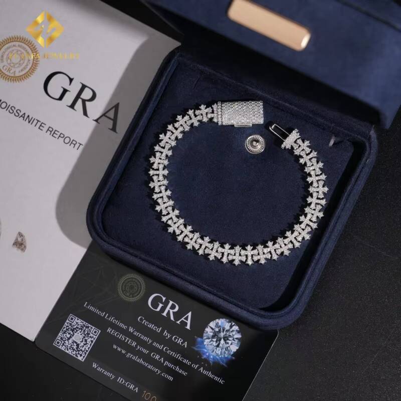 Fashion Hip Hop Style 85mm 925 Sterling Silver Moissanite Cross Cuban Link Chain Necklace Pass Diamond Tester Fire Jewelry GRA