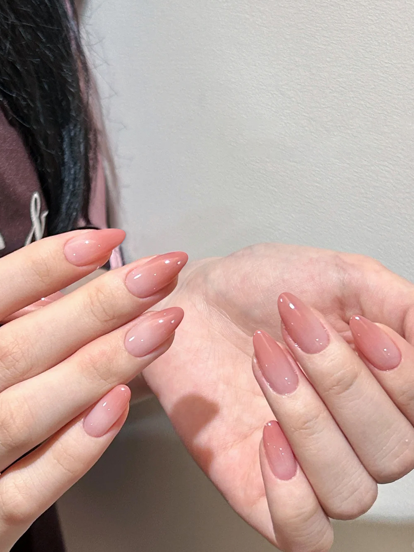 30 pieces of DIY almond-shaped press-on false nails, pink gradient smudged French press-on acrylic nails, suitable for girls and ladies as gifts and d