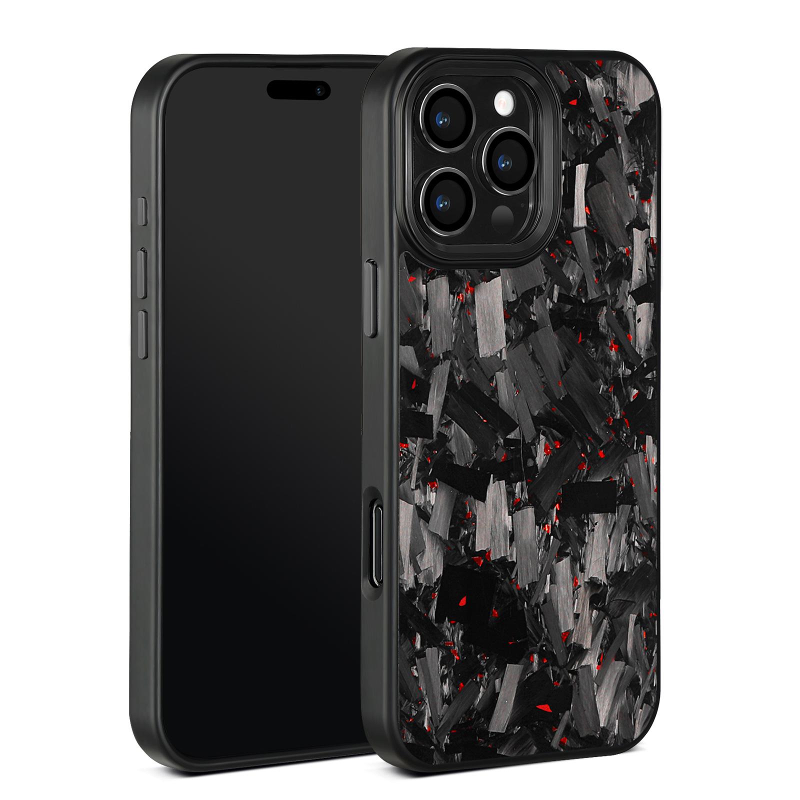 Black metal frame and button forged carbon fiber mobile phone case for iPhone16/15/14/13/12 Pro Max Plus