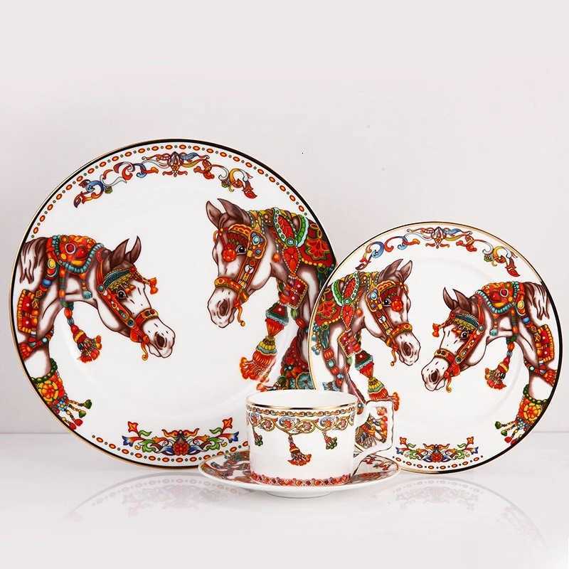 Luxury Modern trendy serving plate steak plate ceramic tableware set fashionable couple coffee cup plate Y251129