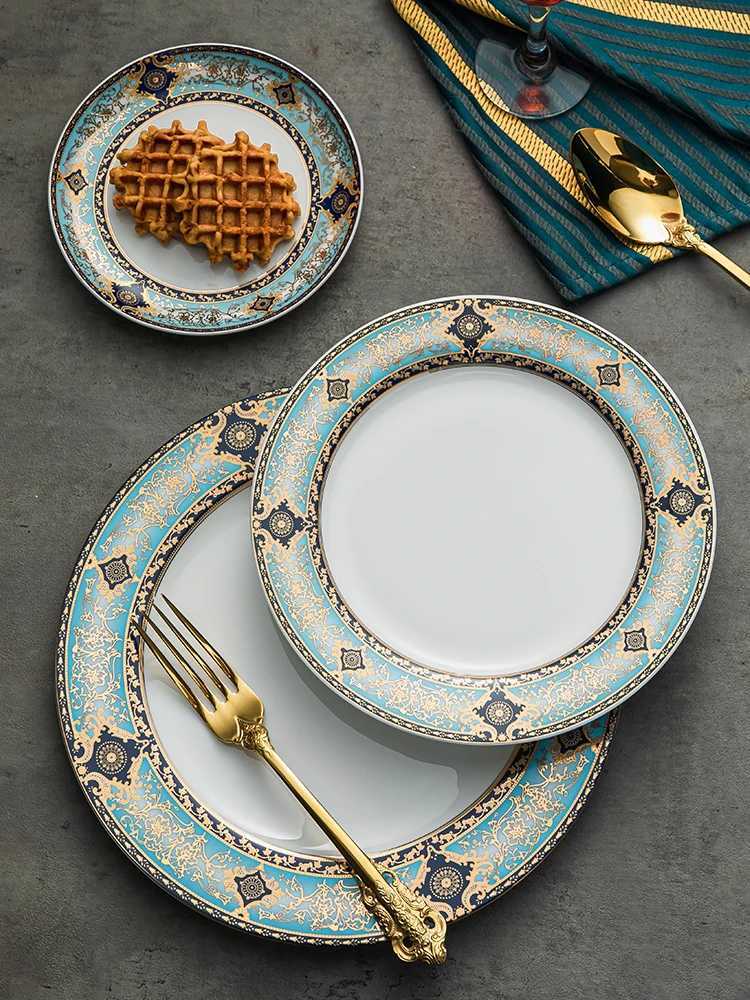 Luxury 8-inch Round Pasta Steak Plate High-end Plate Light Luxury Western Food Plate Hotel Flat Plate Set Household Ceramic Plate Y251129