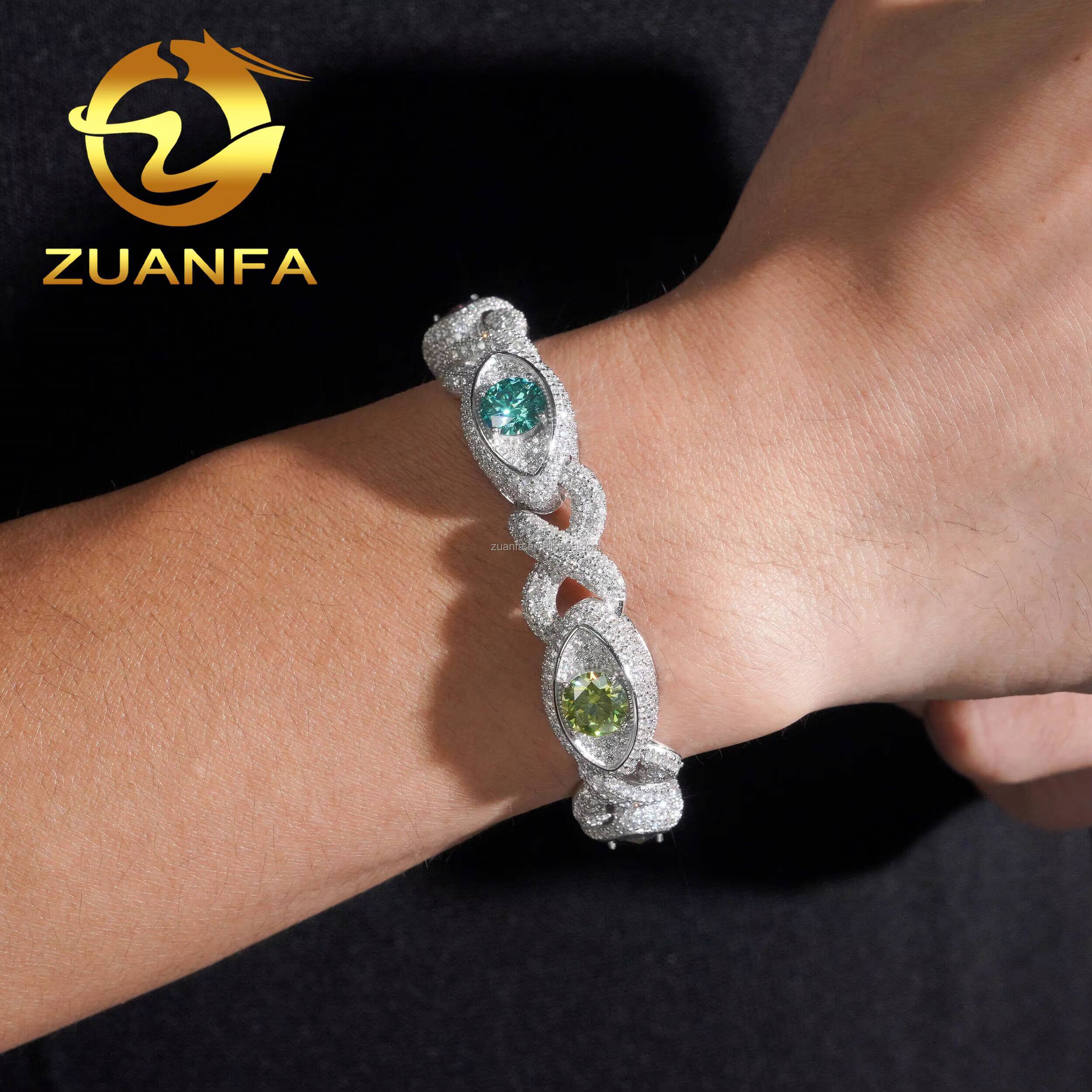 Unique Design Evil Eyes 13mm Rapper Jewelry GRA Certificate Iced Out S925 Rainbow Moissanite Diamond Infinity Cuban Bracelet
