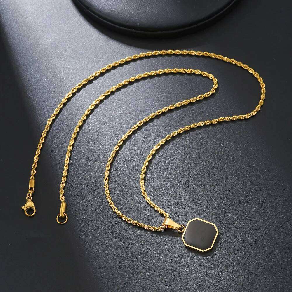 Stylish Men's Black Enamel Necklaces, Stainless Steel Square Pendant Necklace,Minimalist Male Collar Jewelry Gift C251129