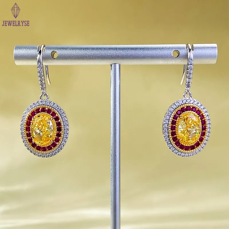 Gorgeous Sparkling Luxury Jewelry Dangle Earrings Real 100% 925 Sterling Silver Oval Cut Yellow Moissainte Diamond Party Eternity Women Wedding Drop E