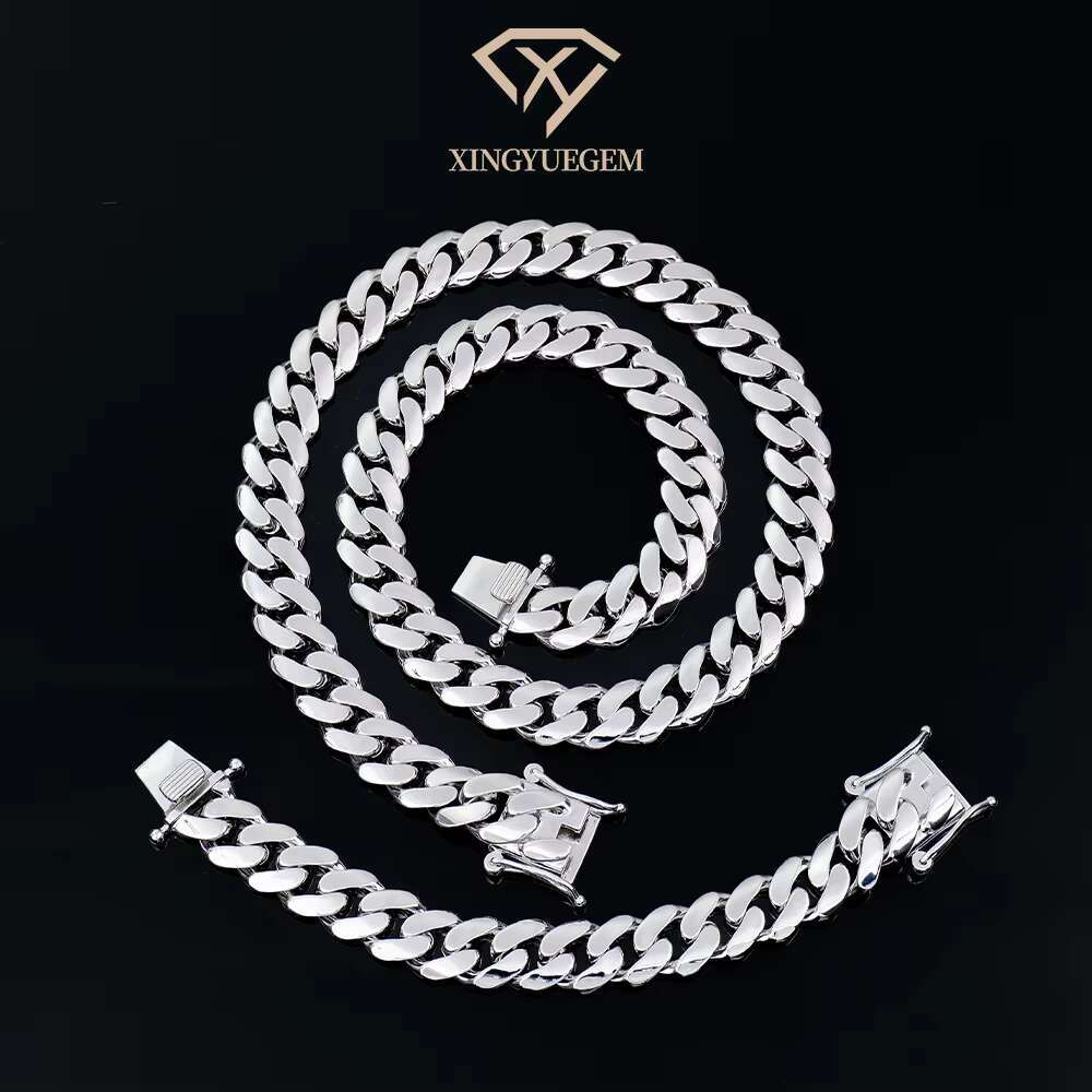 Mens Miami Hip Hop Fashion Jewelry Gold Plated Sterling Sier 14mm 18mm Plain Cuban Chain Necklace Link Bracelets