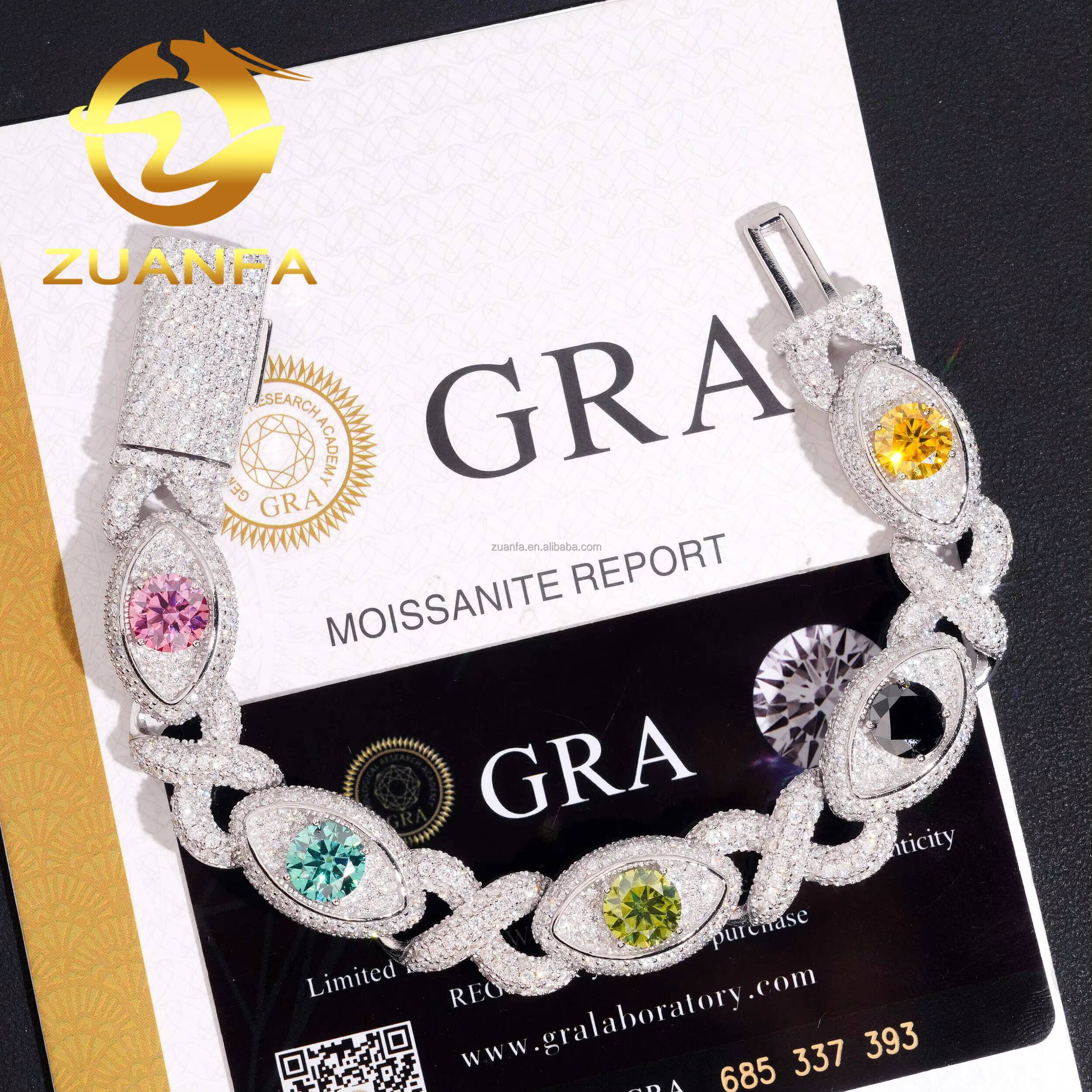 Unique Design Evil Eyes 13mm Rapper Jewelry GRA Certificate Iced Out S925 Rainbow Moissanite Diamond Infinity Cuban Bracelet
