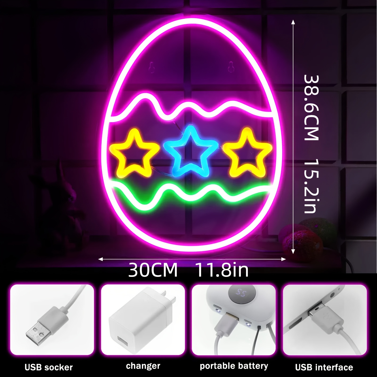 Easter Egg Neon Signs Easter Decorations Light up LED Neon Sign Light USB Wall Bar Living Room Decor for Spring Decor Party Home Bedroom Table Gifts,