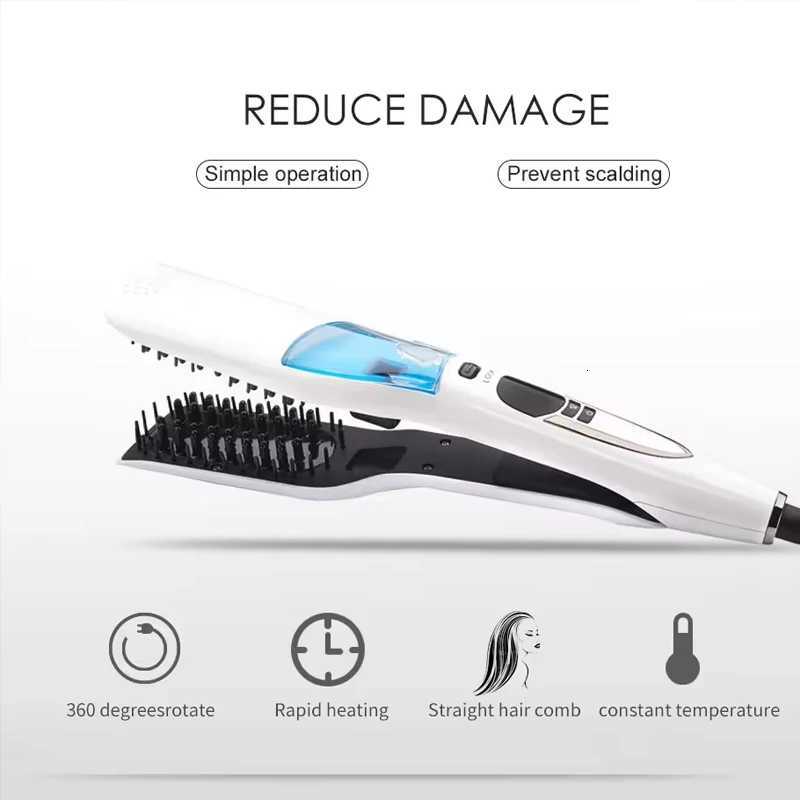 2025 Professional Steam Hair Straightening Comb Ceramic LCD Display Steam Straightener Electrical Hair Straightener CombT251129