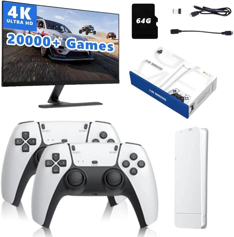 Wireless Retro Game Console, 128G Plug & Play Video Game Stick with 23 Simulators & 40000+ Classic Games, 4K High Definition HDMI Output, Dual 2.4G Wi