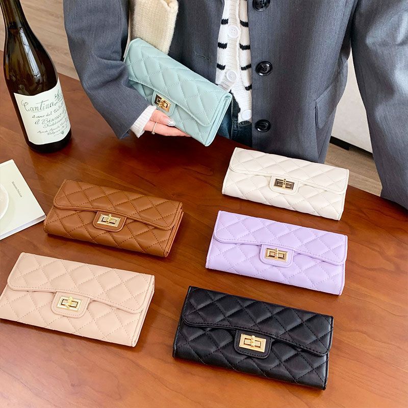 2025 new Diamond-patterned wallet with zipper simple women's wallet large capacity two-fold multi-card slot long-style wallet
