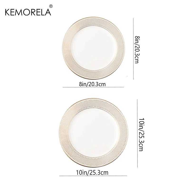 Luxury Gold Rim Ceramic Plate European Luxury Platter Nordic Dinner Set Fruit Salad Dinnerware Dessert Steak Tray He Decor Cute Plate Y251129