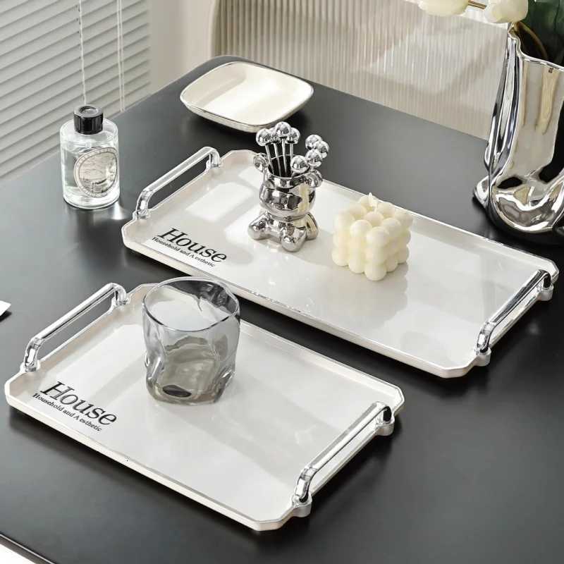 Plastic Storage Tray With Handles Dessert Plate Nut Fruit Cake Tray Home Tea Tray Desktop Cosmetic Jewelry Tray Serving Tray Y251129