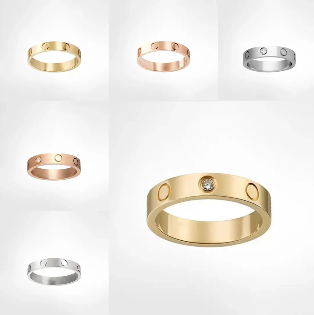 4mm 5mm 6mm Fashion Womens screw Ring Mens Designer Heart Rings Couple Jewelry Titanium Steel Band Fashion Classic Gold Sier Rose Color With diamonds SY3391