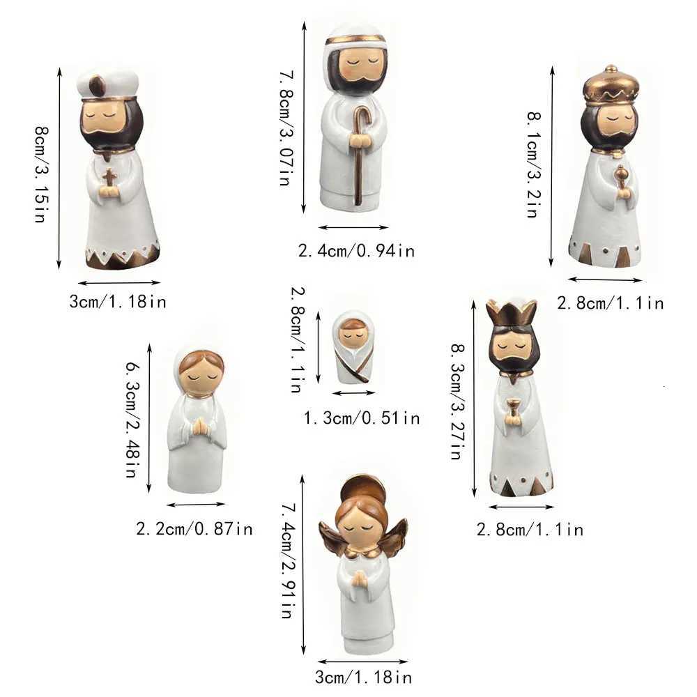 7 Pcs Small Nativity Set Resin Small Christmas Nativity Figurine Christmas Little Nativity Playset Figurine Christmas Manger H251129