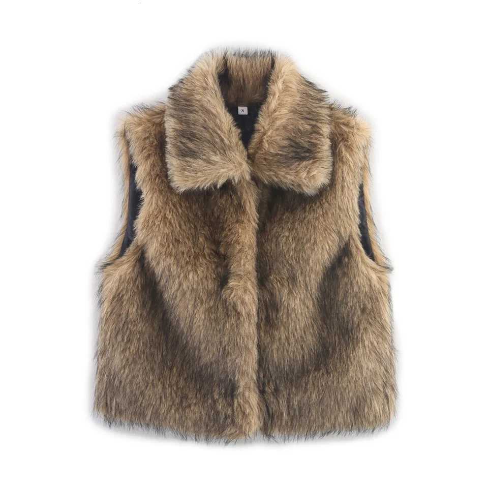 2025 Autumn Solid Womens Thick Warm Faux Fur Waistcoat Sleeveless Lapel Collar Front Hook Female Outerwear Fashion Chic Vest ToT251129