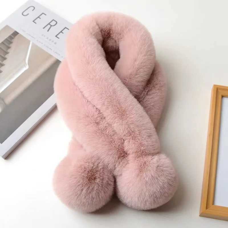 Rabbit Fur Scarf Women Winter Warm Soft Furry Scarves Casual Female Lady Outdoor Neck Warmer Collar Snood Gifts for Her 70cmJ251129