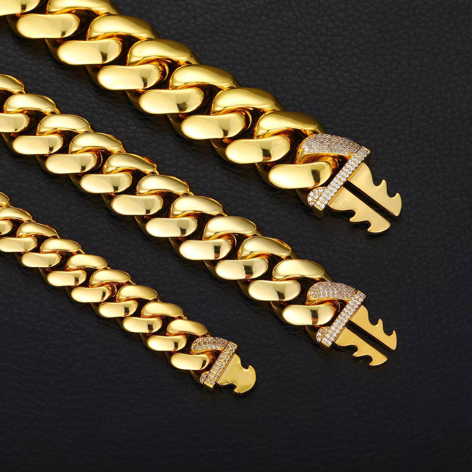 10MM 16MM 20MM 14K 18K Gold Plated Cuban Chain Iced Out Monaco Lock Clasp Heavy Solid Brass Hip Hop Rapper Necklace for Men