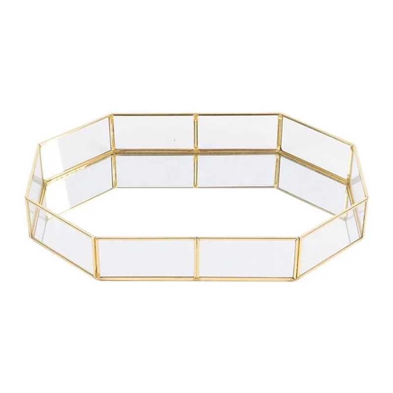 Storage Glass Storage Tray Home Kitchen Golden Tray Simple Jewelry Cosmetic Decoration Retro Copper Tea Storage Trays Y251129