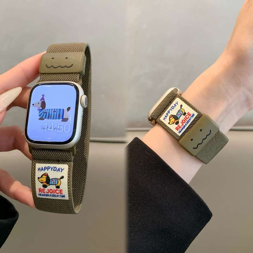 Compatible with iWatch 10 Strap Cute Dachshund Graffiti Plain Magnetic Buckle Apple Watch 9 8 iPhone 17 16 15 14 13