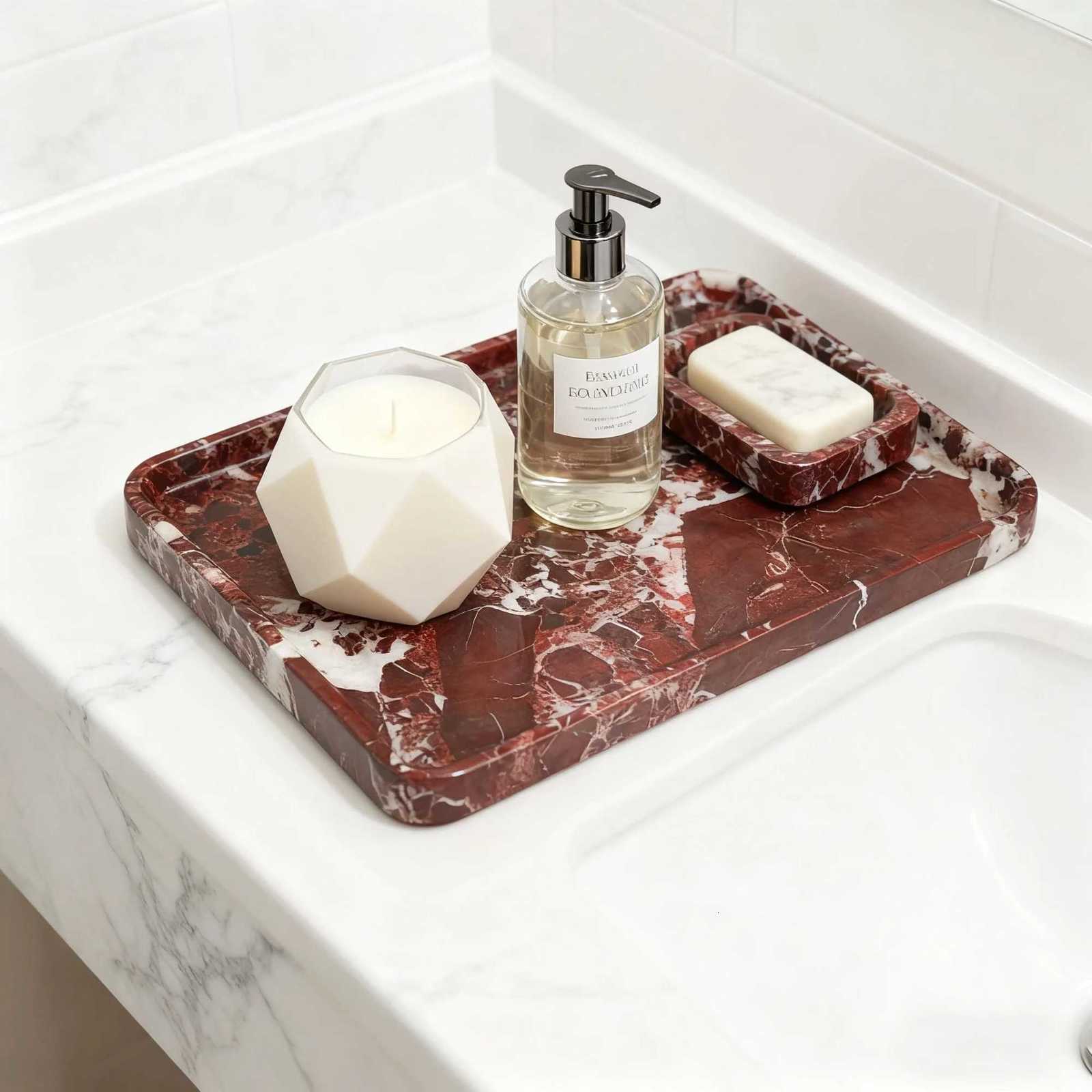 Natural Purple Marble Tray Rectangular Stone Dish for Vanity Bathroom Counter Versatile Organizer for Makeup Jewelry Y251129