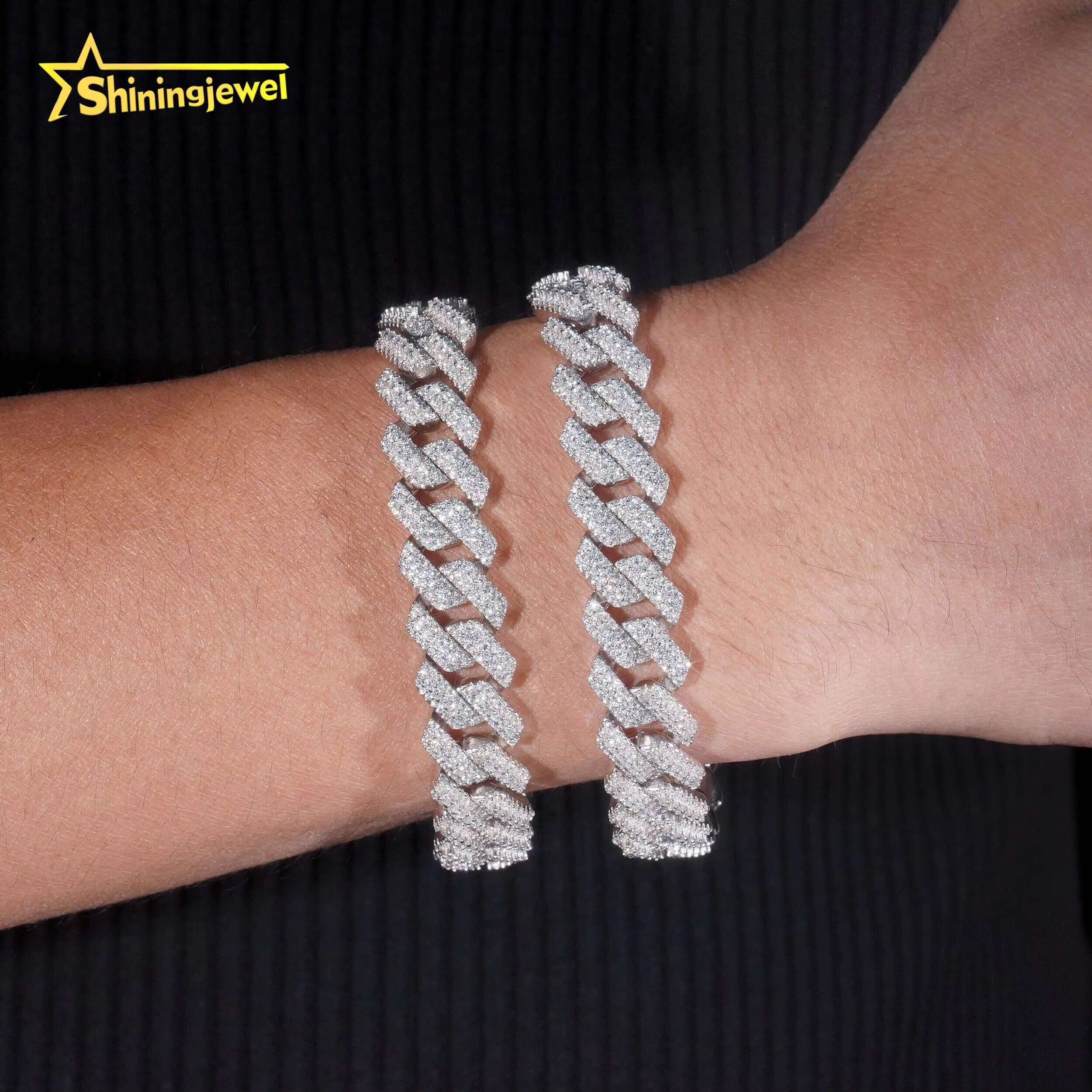 New Design 12.5MM Width Moissanite Cuban Bracelet Hip Hop Jewelry Custom Iced Out Moon Style Moissanite Bracelet for Men
