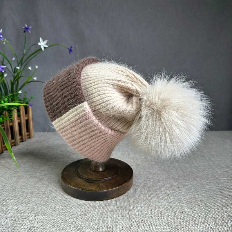 2025 New Rabbit Fur Beanies Soft Warm Fluffy fur pompom Winter Hat for Women Angora Knitted Hat Skullies Female Bonnet Knit CapXJ251129