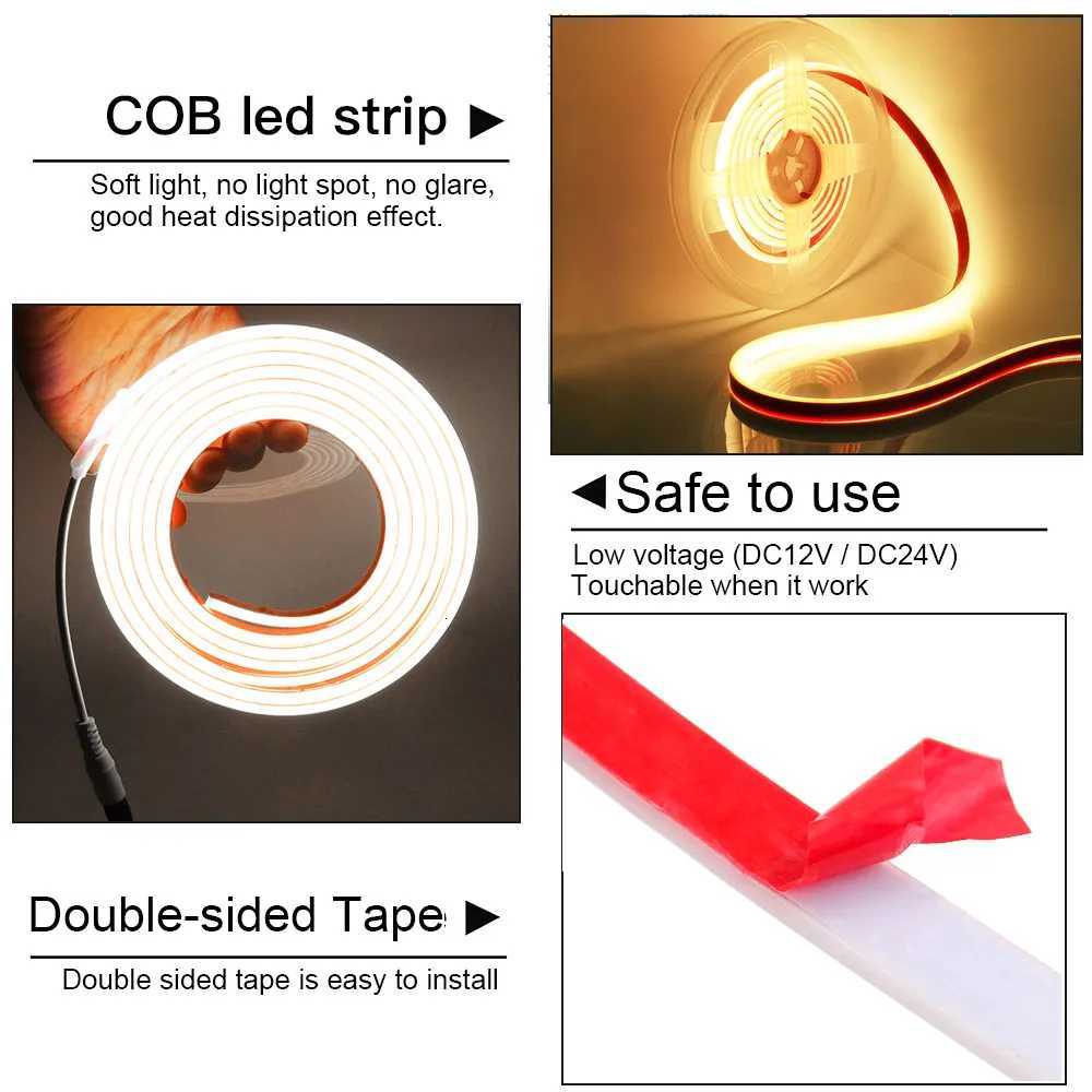 IP68 Waterproof COB LED Strip Light 12V 24V 5m 10m 15m 20m 05m Flexible Tape 320LED/m High Density Bright Liner Lighting RA90 M251129